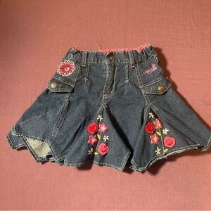 Disney Denim Skirt Flower/Apple - Girls Size 6X Adjustable Waist Band Belt Loops